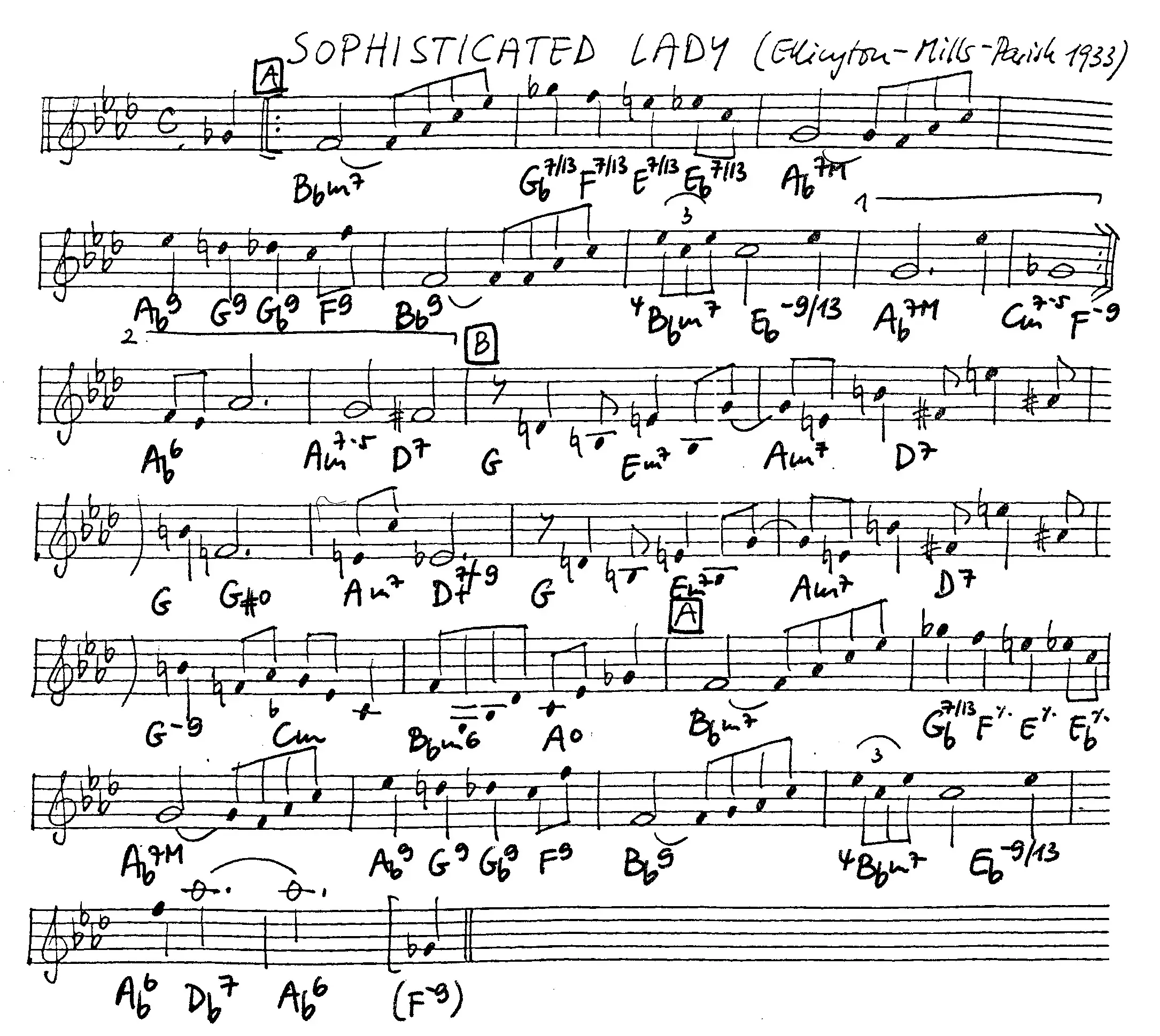 sophisticated lady free jazz leadsheet - Courtesy of the Jungle Jazz Band